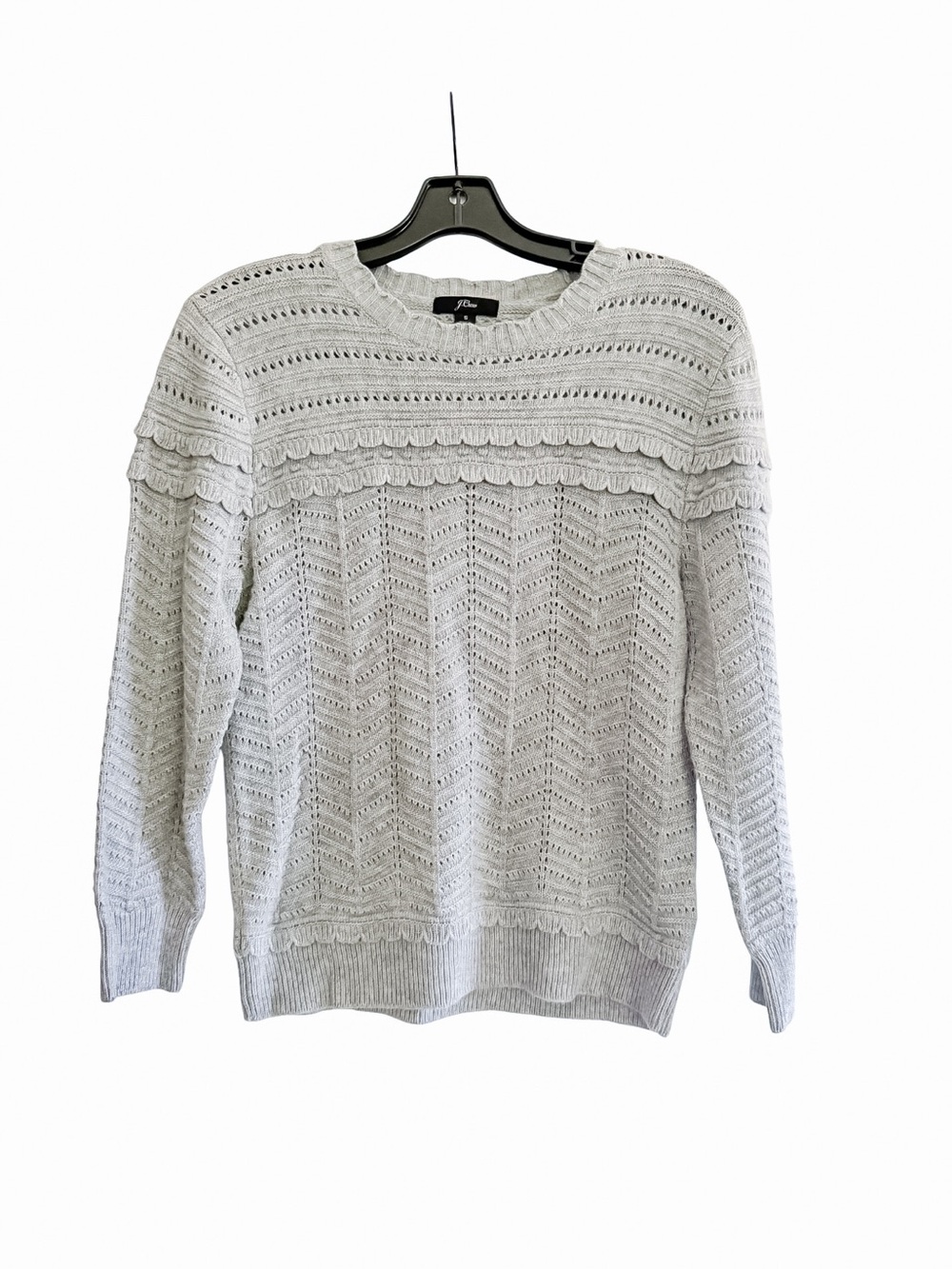 J. Crew Light Gray Eyelet Crewneck Sweater